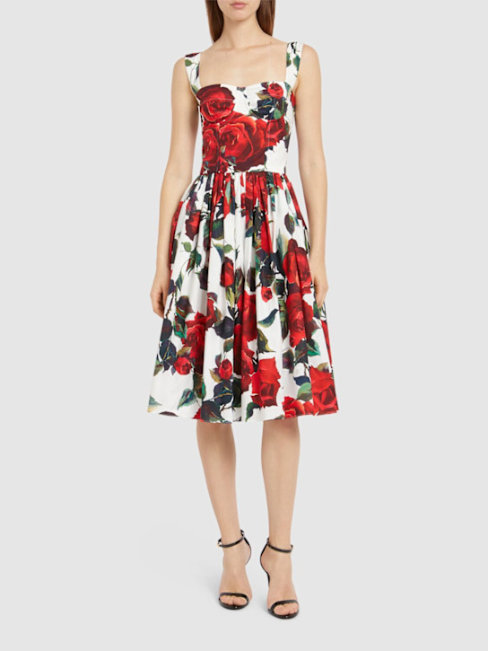 Dolce&Gabbana: Rose printed poplin midi dress - women_1 | Luisa Via Roma