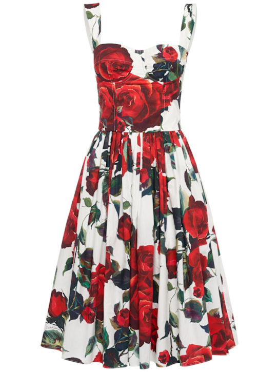 Dolce&Gabbana: Rose printed poplin midi dress - women_0 | Luisa Via Roma