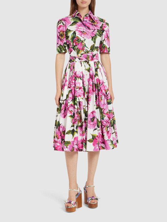 Dolce&Gabbana: Printed poplin midi shirt dress - women_1 | Luisa Via Roma