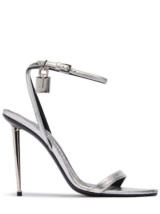 Tom Ford: 105mm Padlock metallic leather sandals - Silver - women_0 | Luisa Via Roma