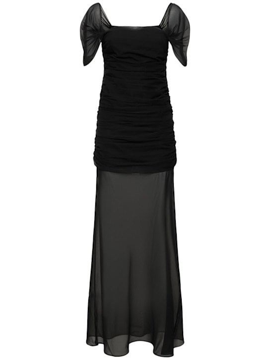 Stretch silk cap sleeve long dress - Thumbnail 1