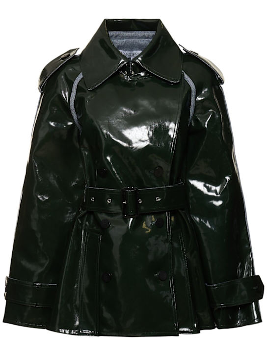 JW Anderson: Glossy cotton trench coat w/belt - Dark Green - women_0 | Luisa Via Roma