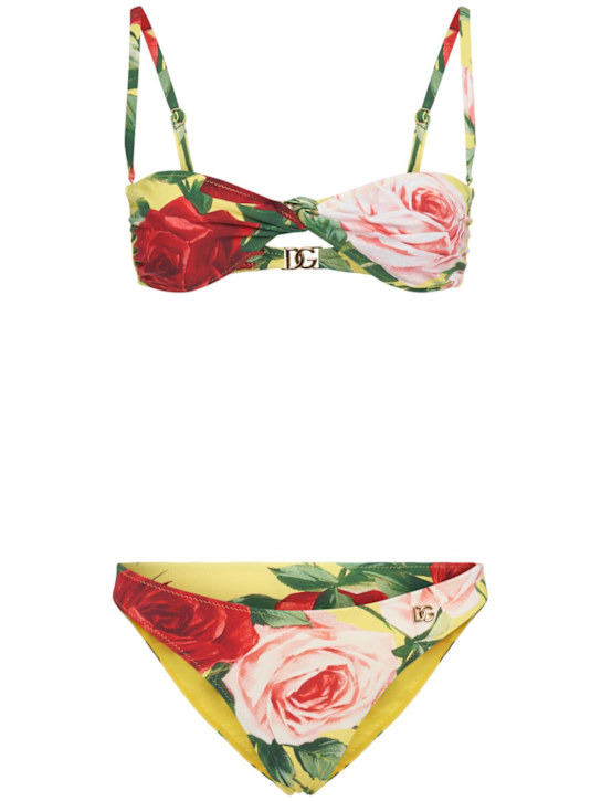 Dolce&Gabbana: Rose printed jersey bikini set - women_0 | Luisa Via Roma