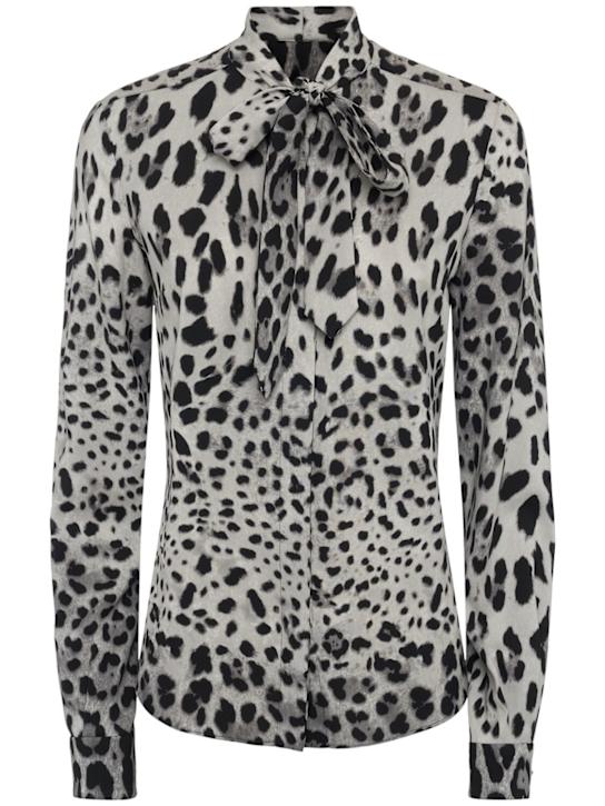 Leo print stretch silk charmeuse shirt - Thumbnail 1