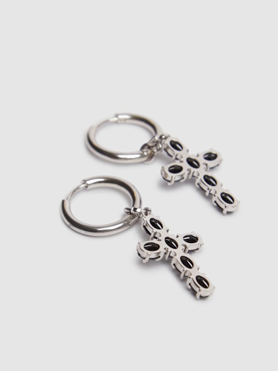 Dolce&Gabbana: Cross hoop earrings - Silver/Black - women_3 | Luisa Via Roma