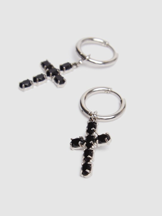 Dolce&Gabbana: Cross hoop earrings - Silver/Black - women_1 | Luisa Via Roma