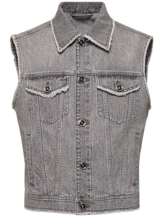 Versace: Stonewashed denim vest - men_0 | Luisa Via Roma
