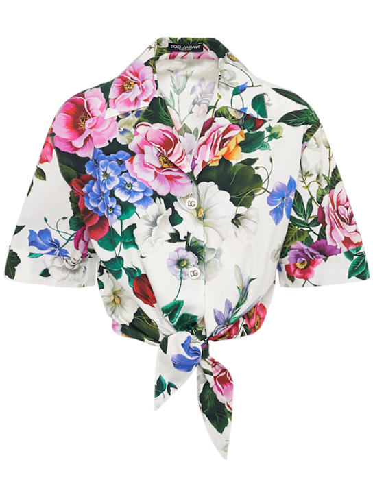 Printed poplin cropped shirt