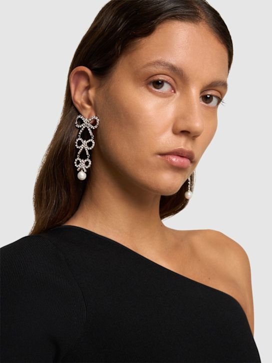 Self-portrait: Tiered crystal bow pendant earrings - women_1 | Luisa Via Roma