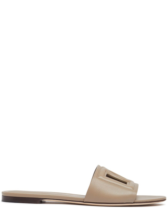 Dolce&Gabbana: 10mm Bianca leather slide sandals - Taupe - women_0 | Luisa Via Roma
