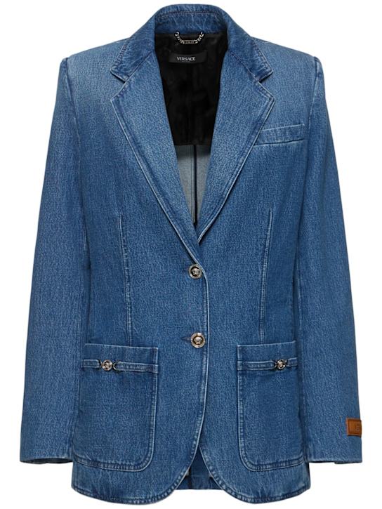 Versace: Stonewashed denim jacket - Blue - women_0 | Luisa Via Roma