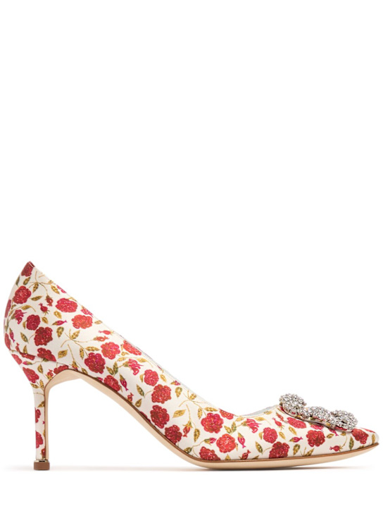 Manolo Blahnik: 70mm Hangisi satin pumps - women_0 | Luisa Via Roma