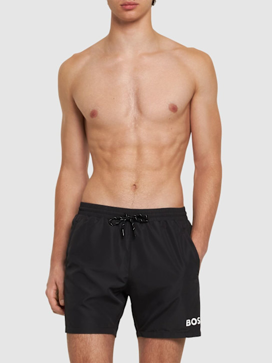 Boss: Starfish logo tech swim shorts - Black - men_1 | Luisa Via Roma