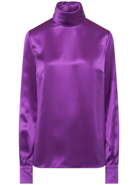 Silk satin turtleneck shirt - Thumbnail 1