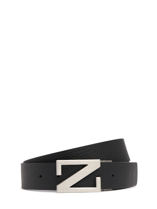 Zegna: 35mm Z reversible leather belt - Black - men_0 | Luisa Via Roma