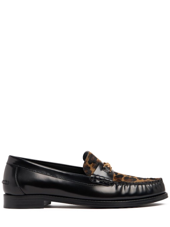 Versace: 20mm Leather loafers - Black/Leopard - women_0 | Luisa Via Roma