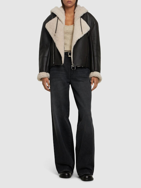 JW Anderson: Shearling biker jacket w/hood - Brown - women_1 | Luisa Via Roma