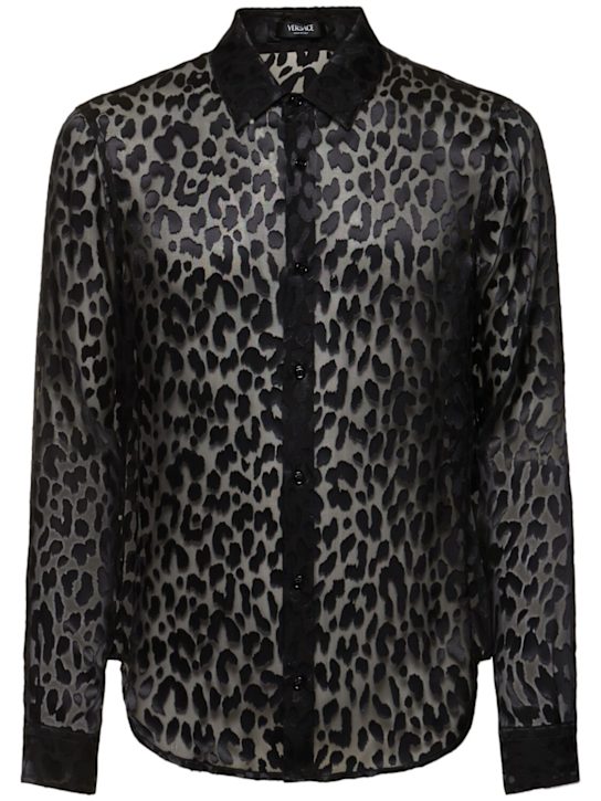 Versace: Leopard print silk blend satin shirt - 1b000-black - men_0 | Luisa Via Roma