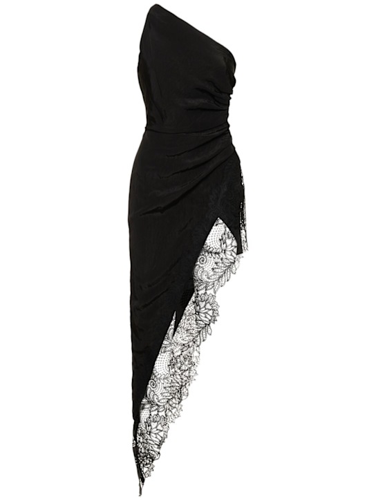 David Koma: Asymmetric taffeta & lace midi dress - women_0 | Luisa Via Roma