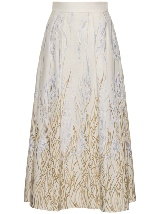 Elie Saab: Embroidered cotton maxi skirt - White/Gold - women_0 | Luisa Via Roma