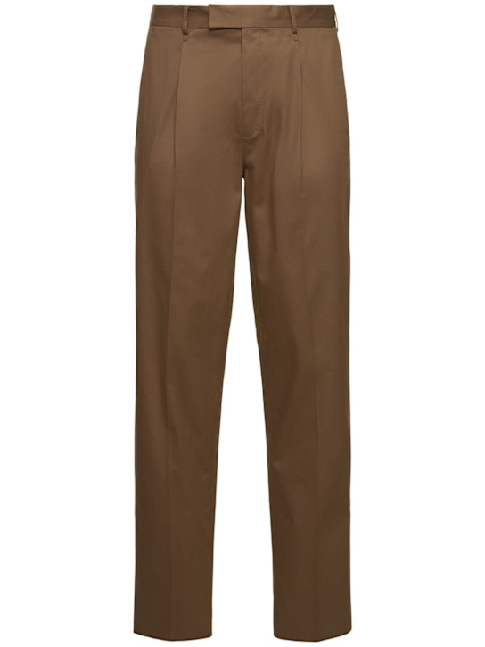Zegna: Single pleat premium cotton blend pants - men_0 | Luisa Via Roma