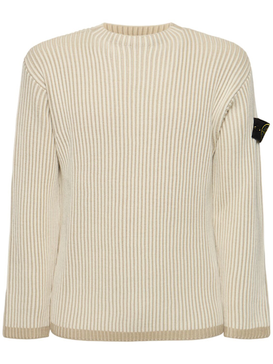 Stone Island: Wool boat neck sweater - Natural - men_0 | Luisa Via Roma