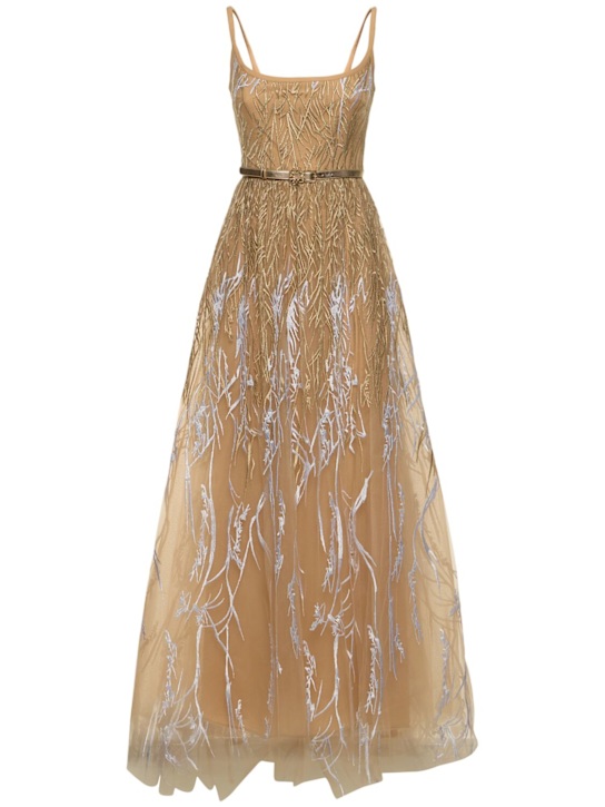 Elie Saab: Vestito lungo in tulle con ricami - Oro/Argento - women_0 | Luisa Via Roma