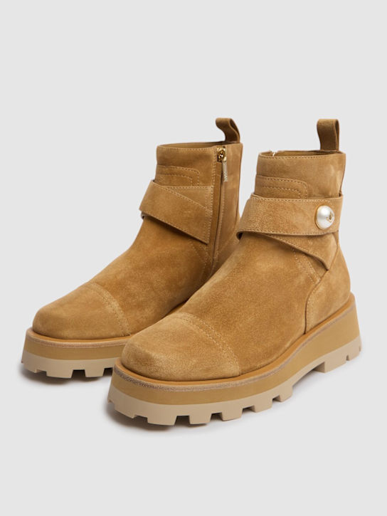 Jimmy Choo: 40mm Meena suede ankle boots - Camel - women_2 | Luisa Via Roma