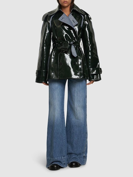 JW Anderson: Glossy cotton trench coat w/belt - Dark Green - women_1 | Luisa Via Roma