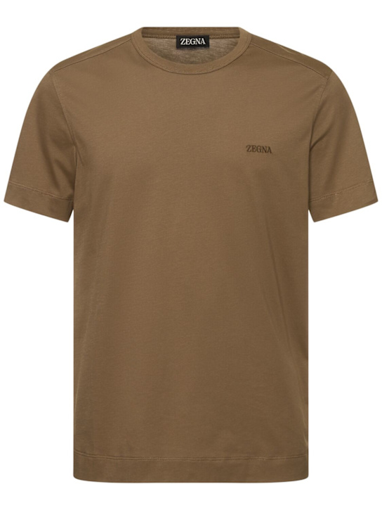 Zegna: Camiseta de jersey de algodón - Fango - men_0 | Luisa Via Roma