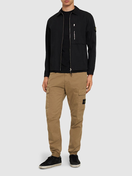 Stone Island: Cotton blend zip overshirt - Black - men_1 | Luisa Via Roma