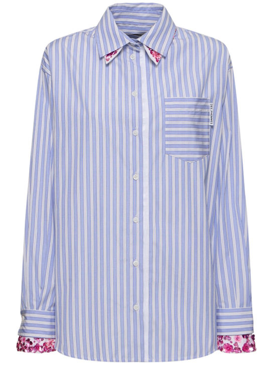 Des Phemmes: Oversize pinstripe cotton poplin shirt - Blue/White - women_0 | Luisa Via Roma