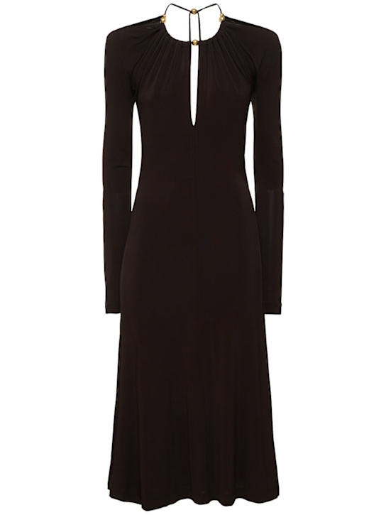 Ferragamo: Stretch jersey off-shoulder long dress - women_0 | Luisa Via Roma