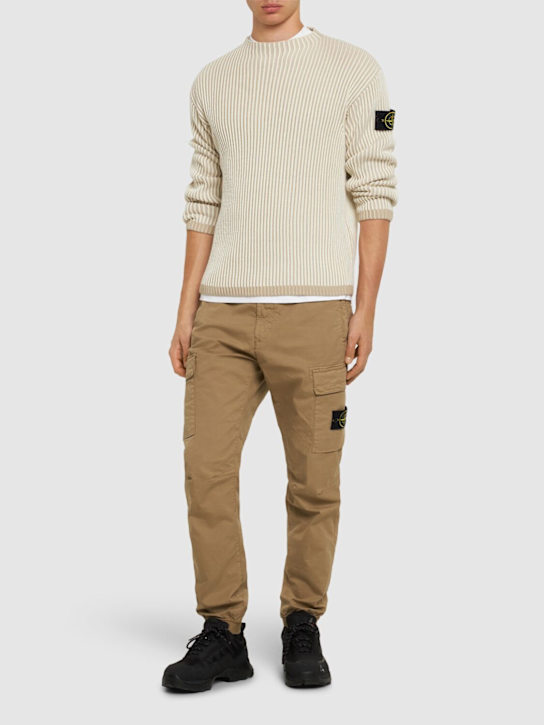 Stone Island: Wool boat neck sweater - Natural - men_1 | Luisa Via Roma