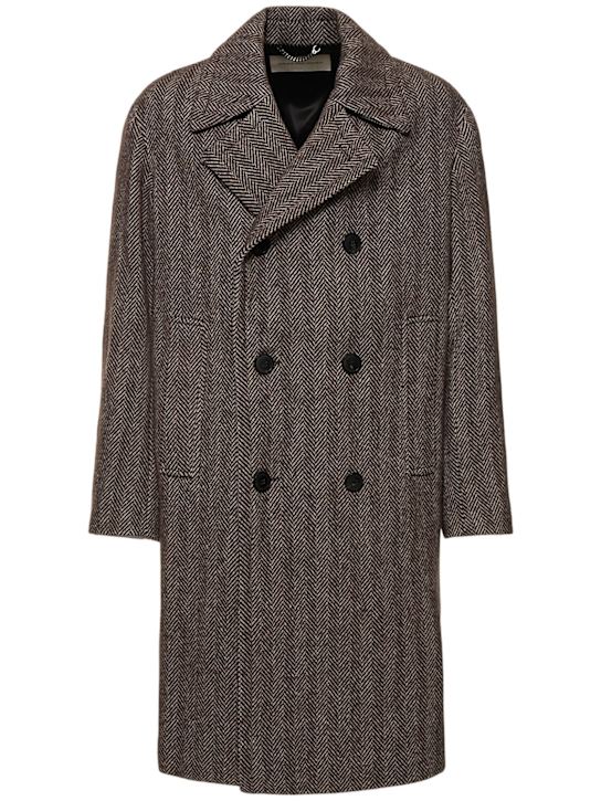 Dries Van Noten: Razel herringbone wool coat - Dark Brown - men_0 | Luisa Via Roma