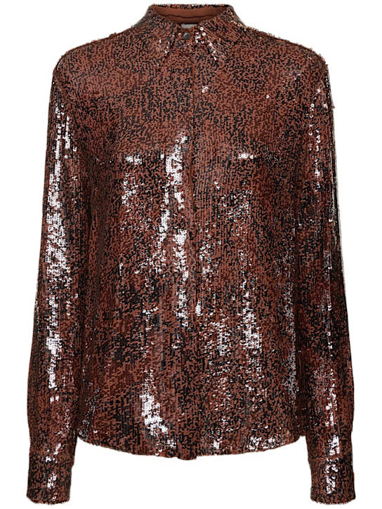 Dries Van Noten: Chowy sequined shirt - Brown/Multi - women_0 | Luisa Via Roma