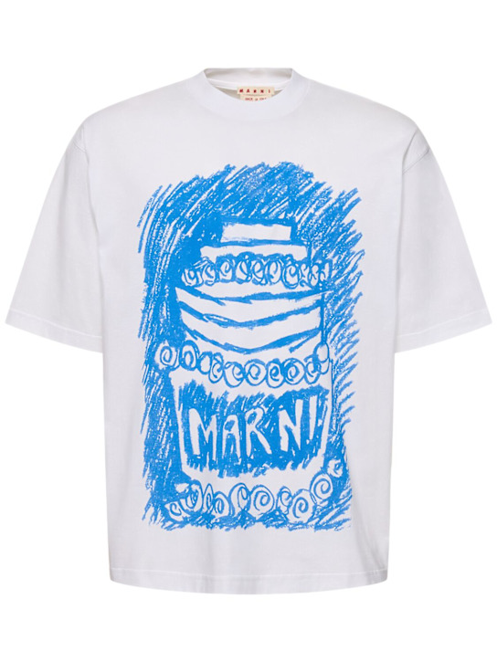 Marni: Blue Cake jersey t-shirt - Lily White - men_0 | Luisa Via Roma