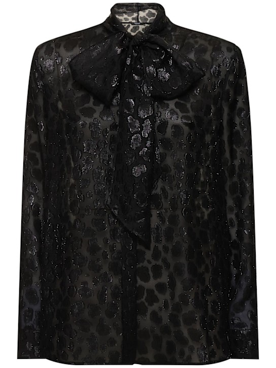 Versace: Silk blend fil coupé shirt w/bow - women_0 | Luisa Via Roma