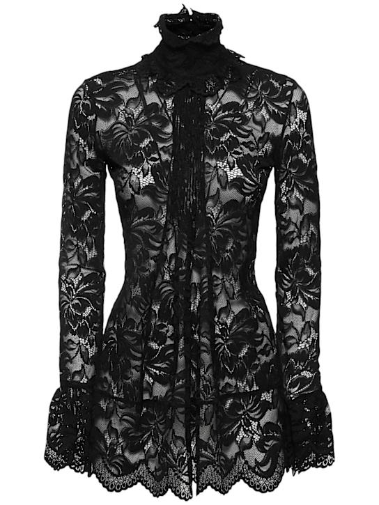 Rabanne: Stretch lace t-neck top - women_0 | Luisa Via Roma