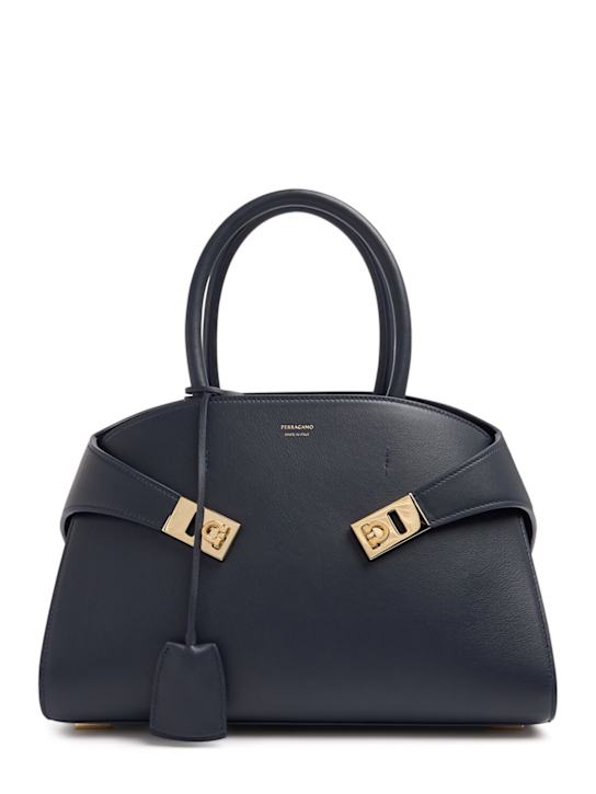 Ferragamo: Small Hug leather tote bag - Midnight - women_0 | Luisa Via Roma