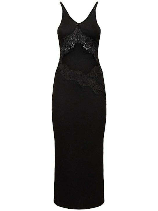 Christopher Esber: Ribbed tech long dress w/lace - Black - women_0 | Luisa Via Roma