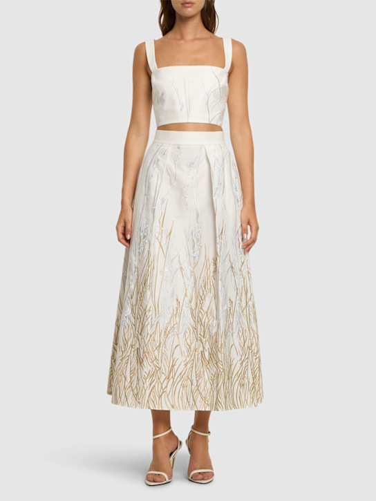 Elie Saab: Jupe longue en coton brodé - Blanc/Or - women_1 | Luisa Via Roma