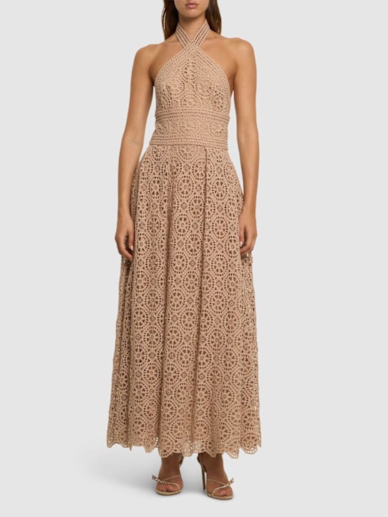 Elie Saab: Macramé midi halter dress - Nude - women_1 | Luisa Via Roma