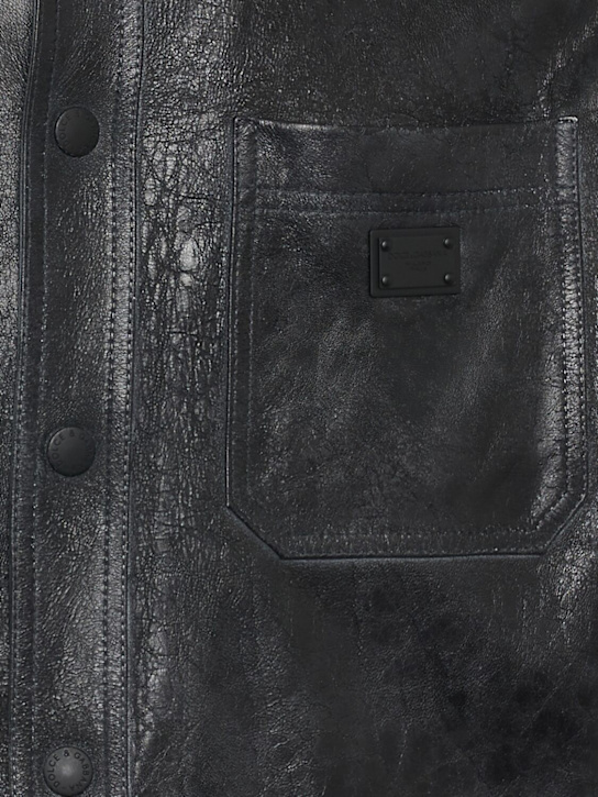 Dolce&Gabbana: Leather overshirt - Black - men_3 | Luisa Via Roma
