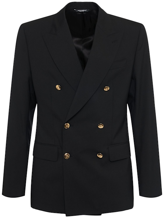 Dolce&Gabbana: Double breasted peak lapel wool suit - Black - men_0 | Luisa Via Roma