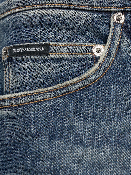 Dolce&Gabbana: Logo plaque stretch denim shorts - men_1 | Luisa Via Roma