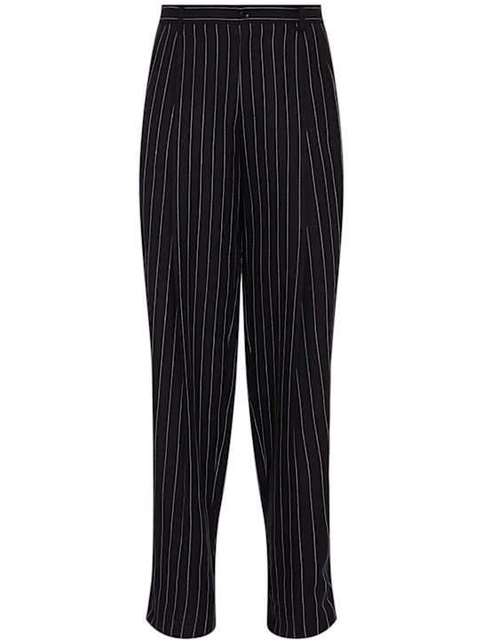 Dolce&Gabbana: Double pleated linen blend amphora pants - Black - men_0 | Luisa Via Roma