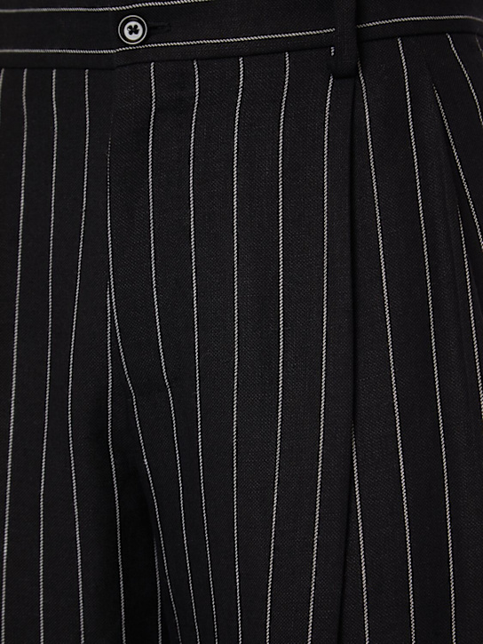 Dolce&Gabbana: Double pleated linen blend amphora pants - Black - men_3 | Luisa Via Roma