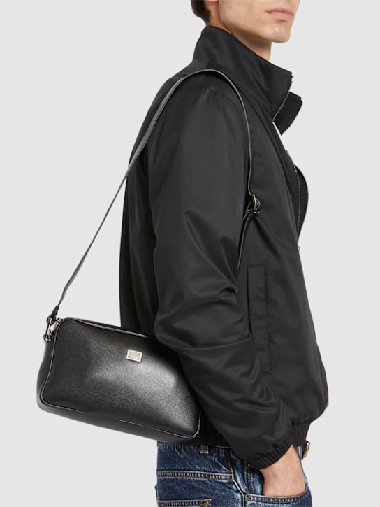 Dolce&Gabbana: Logo plaque leather crossbody bag - Black - men_1 | Luisa Via Roma