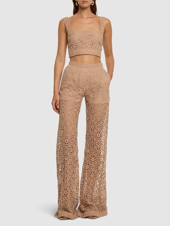 Elie Saab: Macramé flared pants - Nude - women_1 | Luisa Via Roma